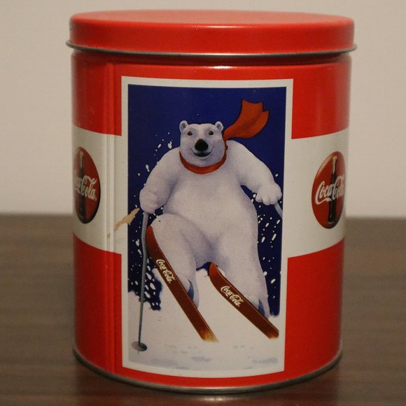 Coca-Cola Polar Bear Skiing Sledding Hockey Tin 6 1/8" x 5 1/16" - Picture 2 of 4